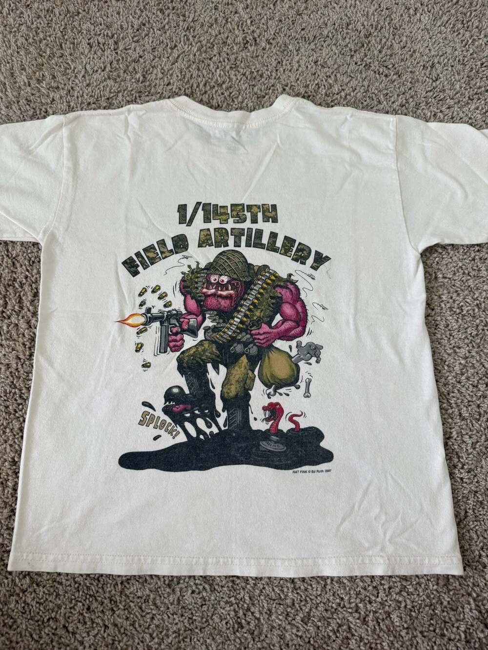 Vintage 2007 Rat Fink Ed Roth 1/145th Field Artillery Graphic T-Shirt Size M